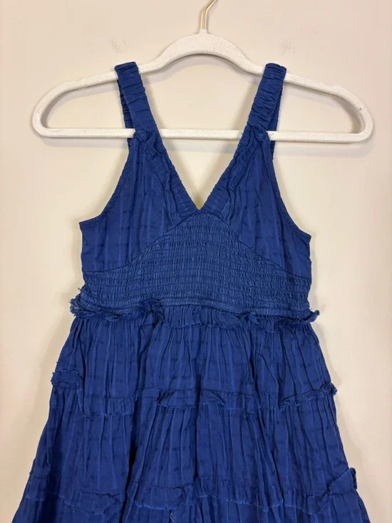 Zara Girls' Cobalt Blue Smocked V-Neck Tiered Sundress Girl’s 11-12 Years - Picture 3 of 6
